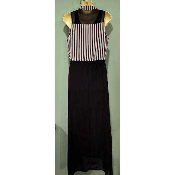 Freebird Sleeveless Maxi Dress With Sheer Striped Overlay, Blk/Wht, Size S - Picture 5 of 7
